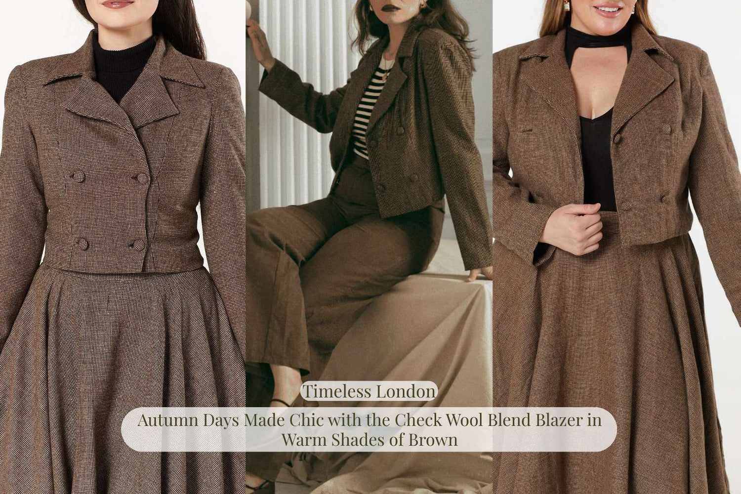 Autumn Days Made Chic with the Check Wool Blend Blazer in Warm Shades of Brown