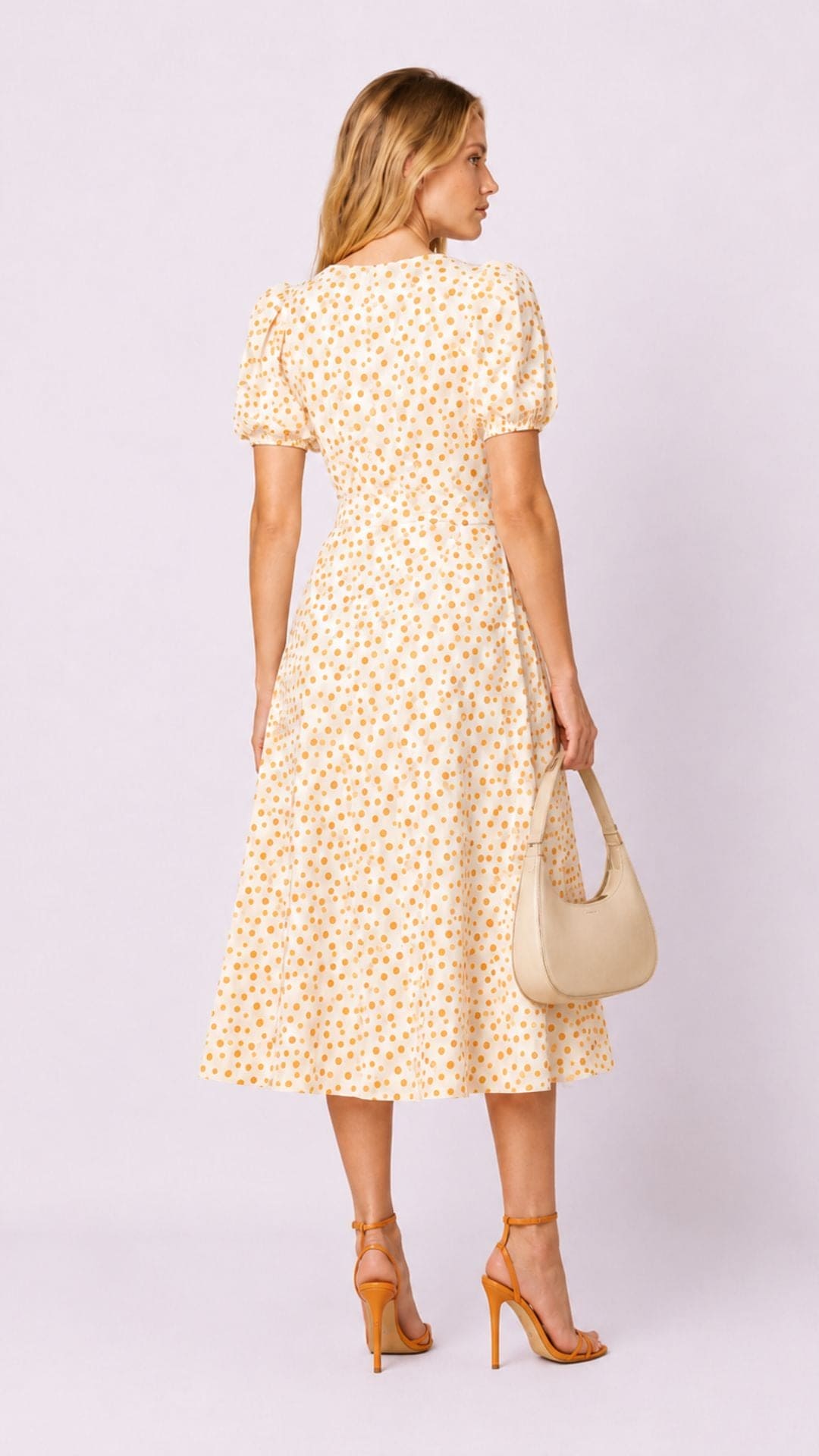 Catherine White Dress in Orange Polka Dot
