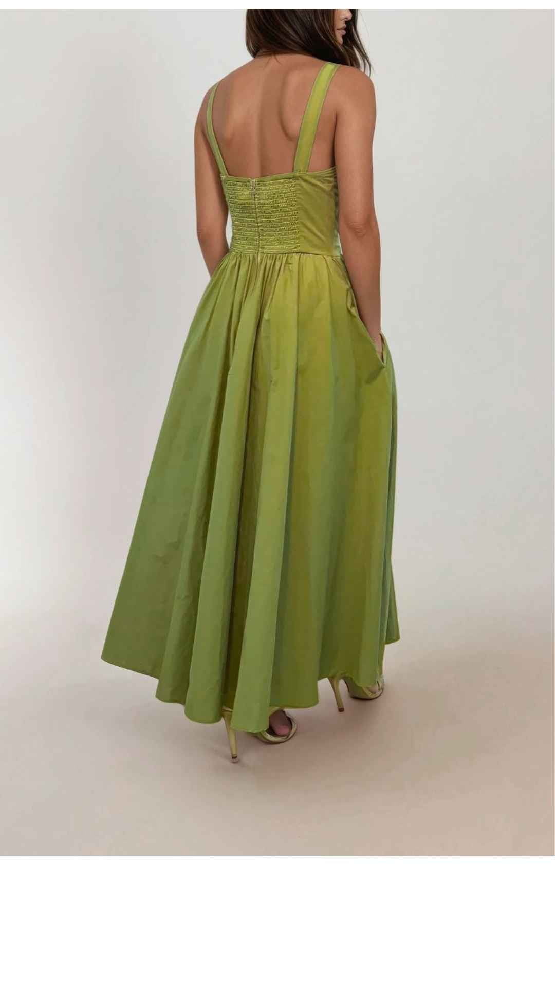Lolita Square Neck Midi Sage Green Sleeveless Dress