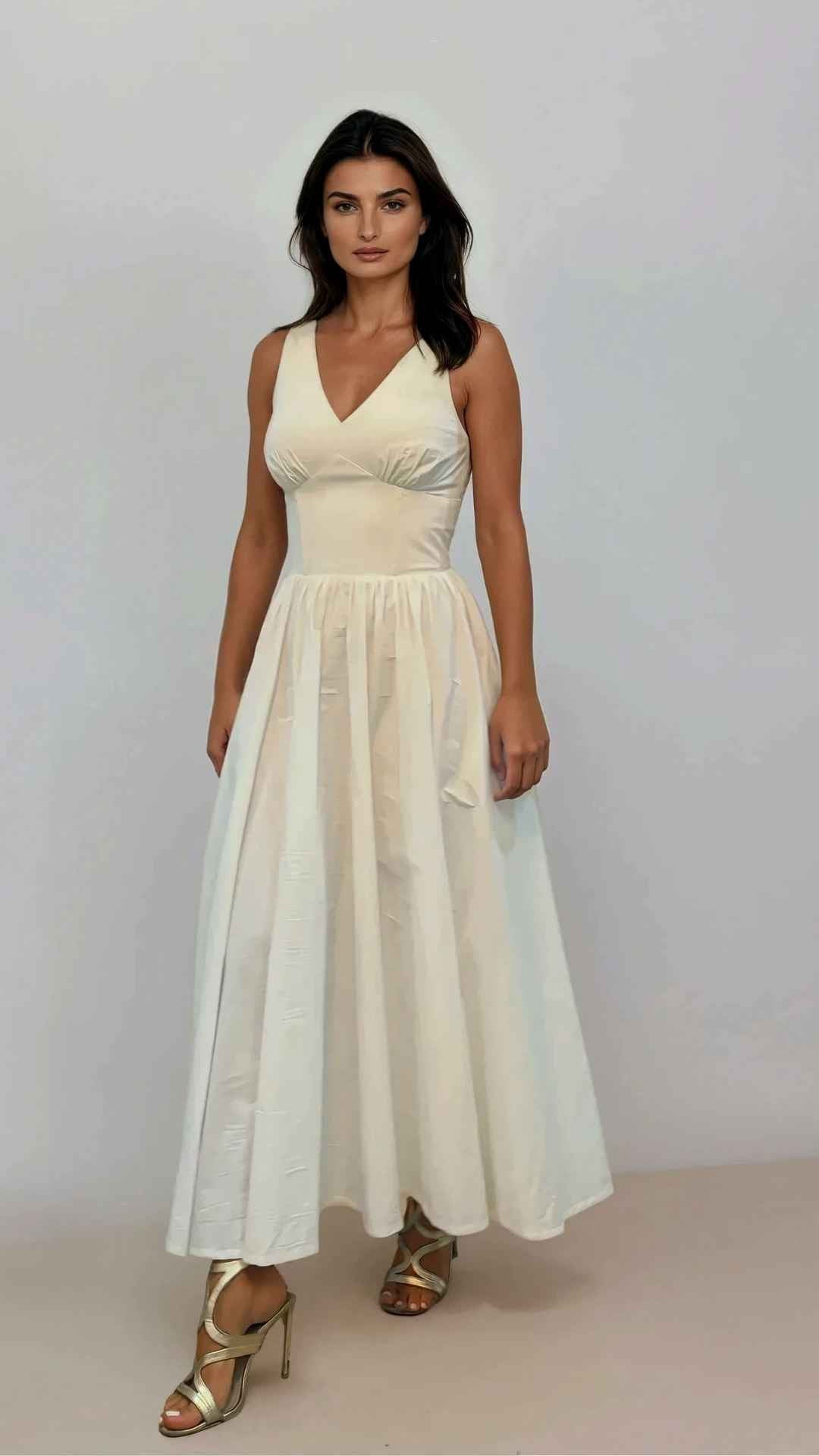 Lysandra V Neck Midi White Dress