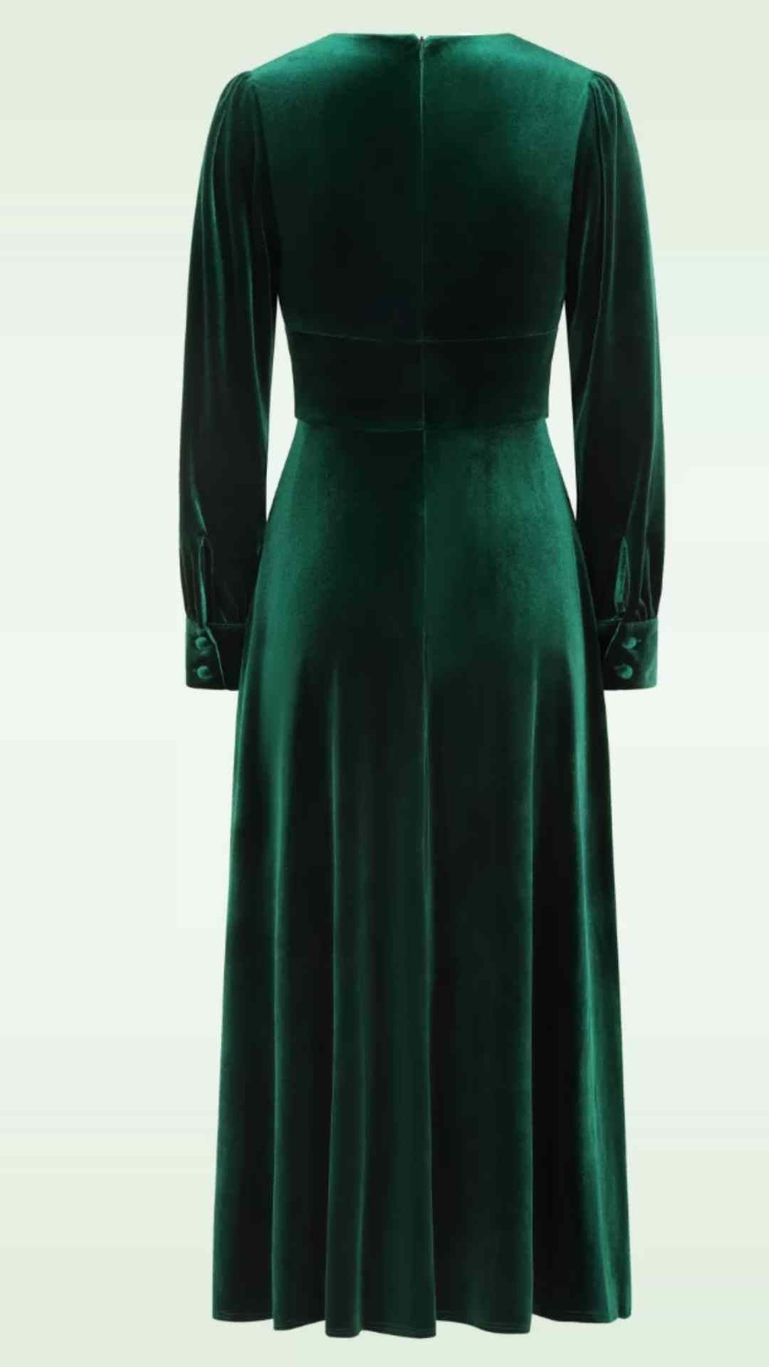 Balia Green Velvet Midi Fit and Flare Swing Dress