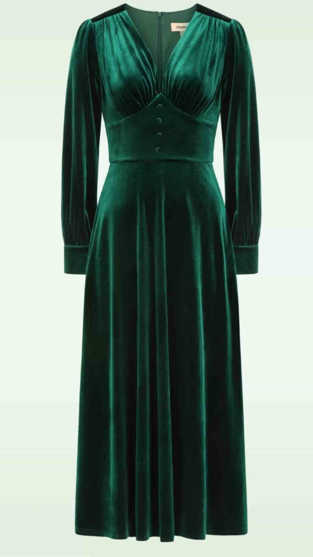 Balia Green Velvet Midi Fit and Flare Swing Dress