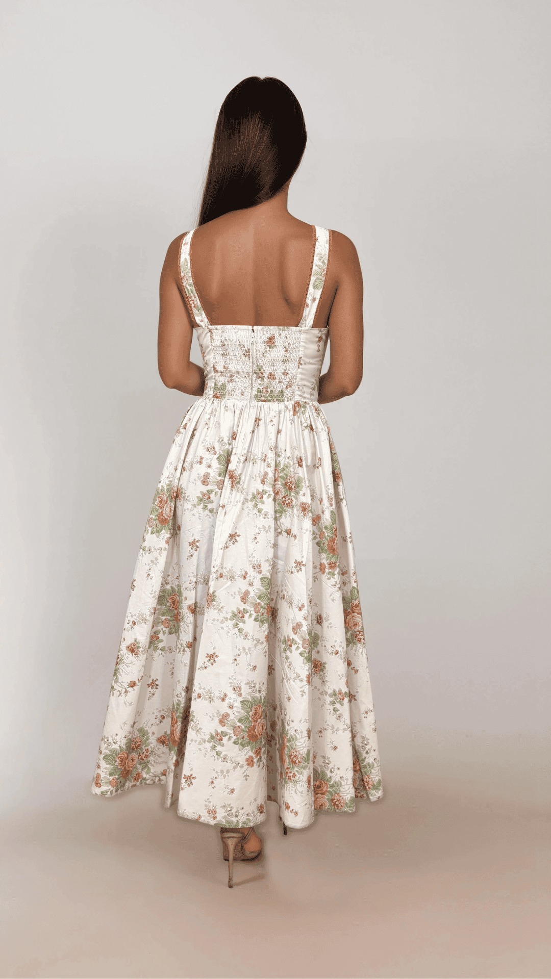 Bryson Pink Printed Sweetheart Neck Corset Midi Swing Dress