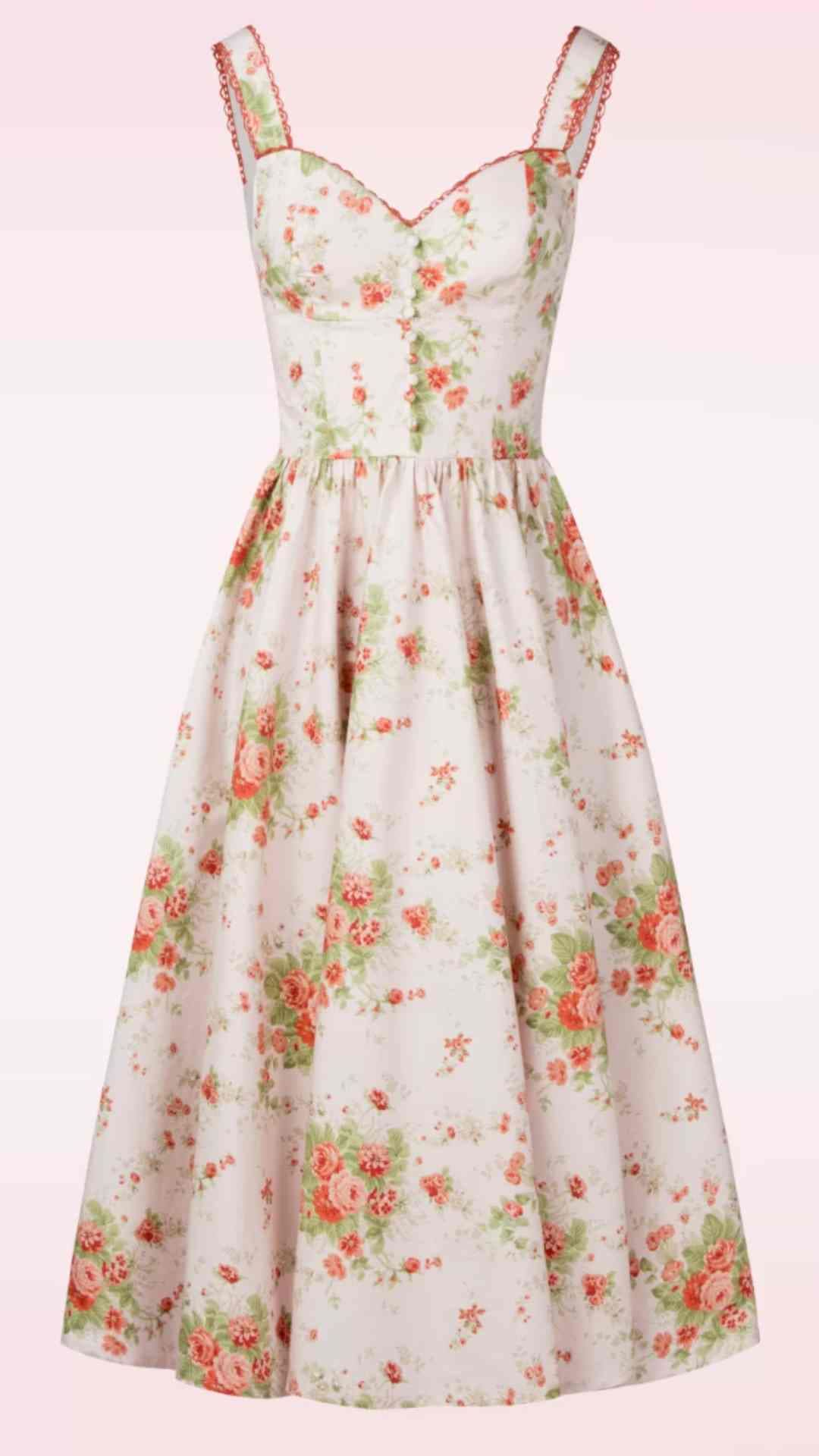 Bryson Pink Printed Sweetheart Neck Corset Midi Swing Dress