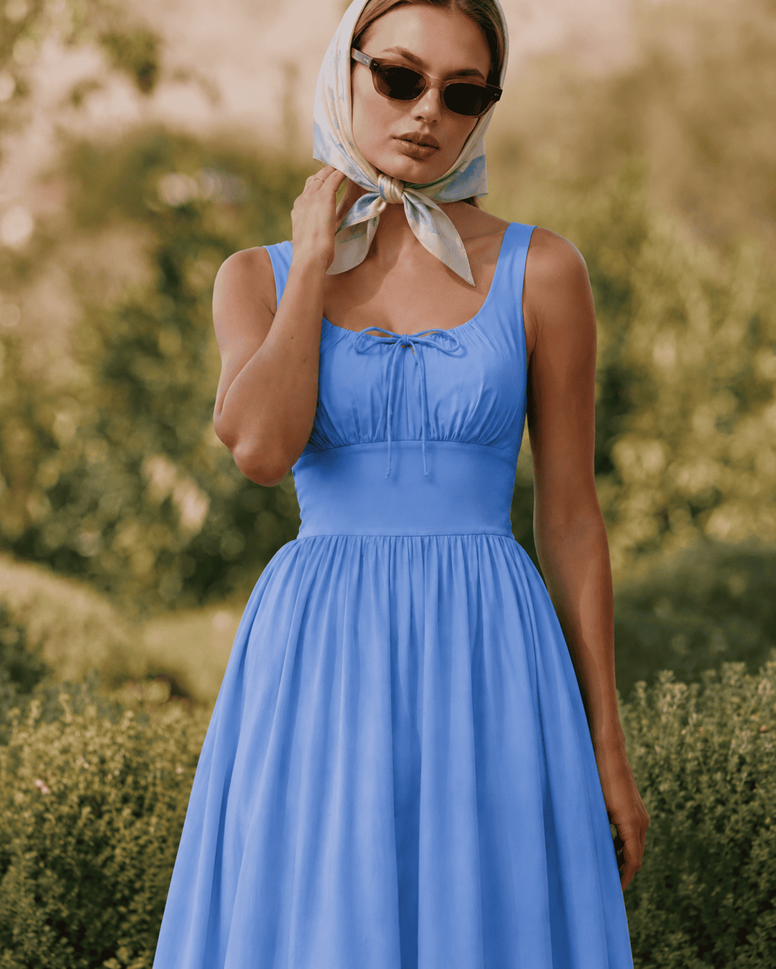 Lolita Square Neck Midi Blue Sleeveless Dress