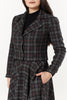 Cropped Charcoal Check Double Breasted Woollen Jacket