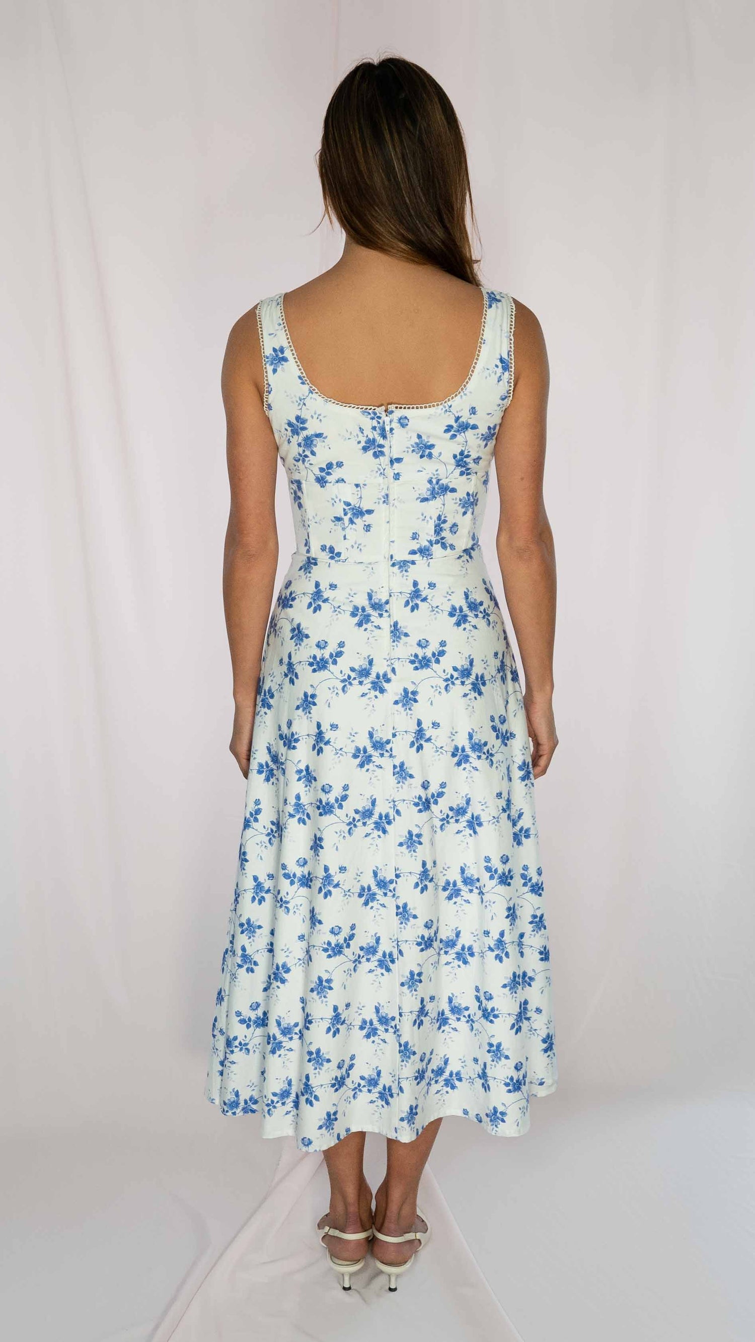 Elode Blue and White Midi Dress