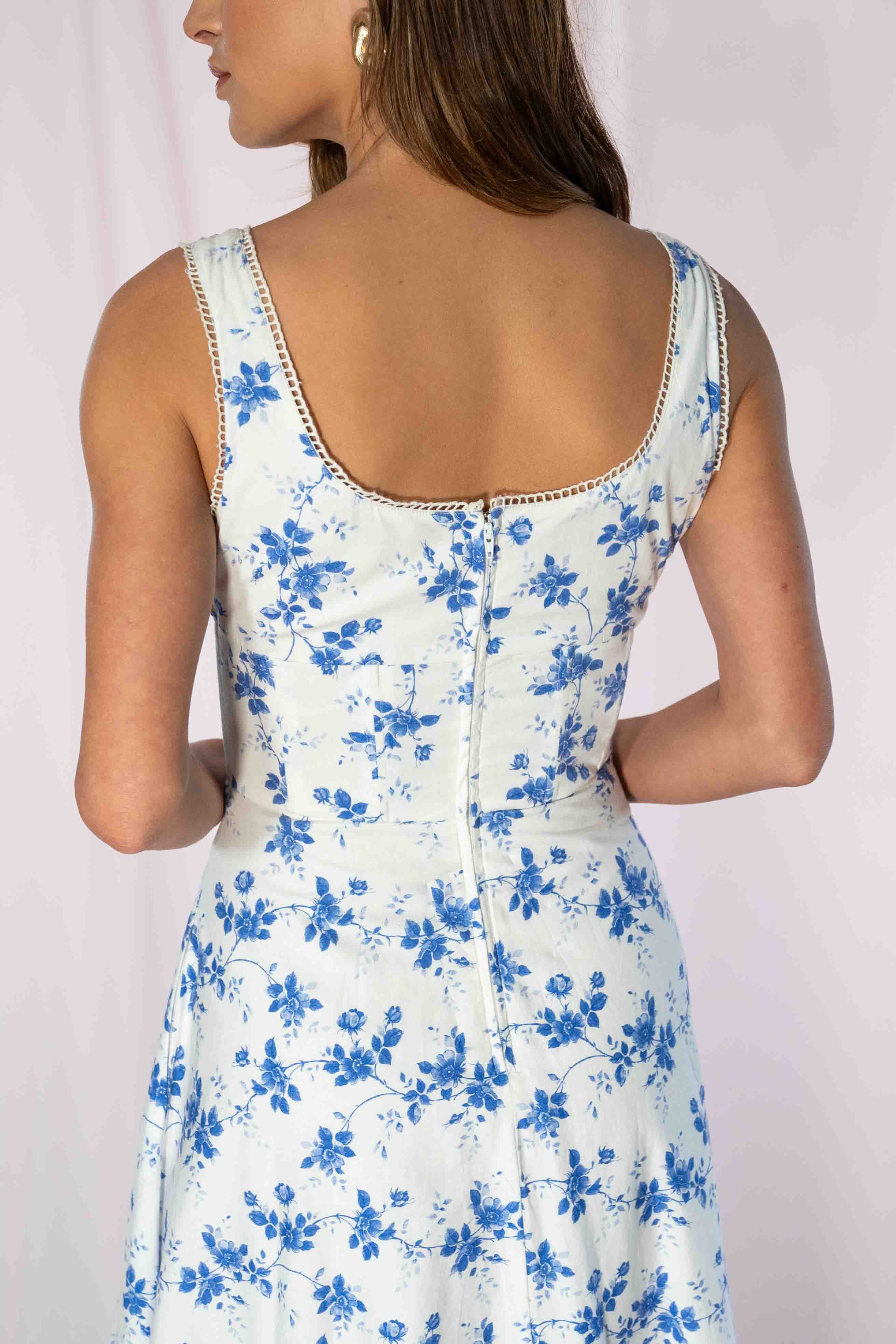 Elode Blue and White Midi Dress
