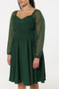 Dior Green Midi Swing Dress Sweetheart Neck with Chif sleeve