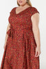 Esh V Neck, Midi Floral Fit&Flare Dress in Cotton Sateen