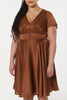 Kaylee Fit and Flare, Midi Swing Brown Dress in Jacquard