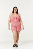 Lin Halter Neck Pink and White Print Playsuit with shirring