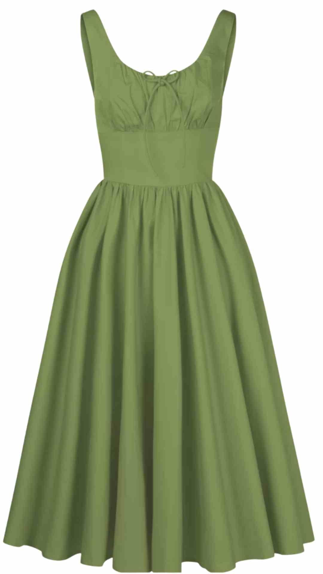 Lolita Square Neck Midi Sage Green Sleeveless Dress