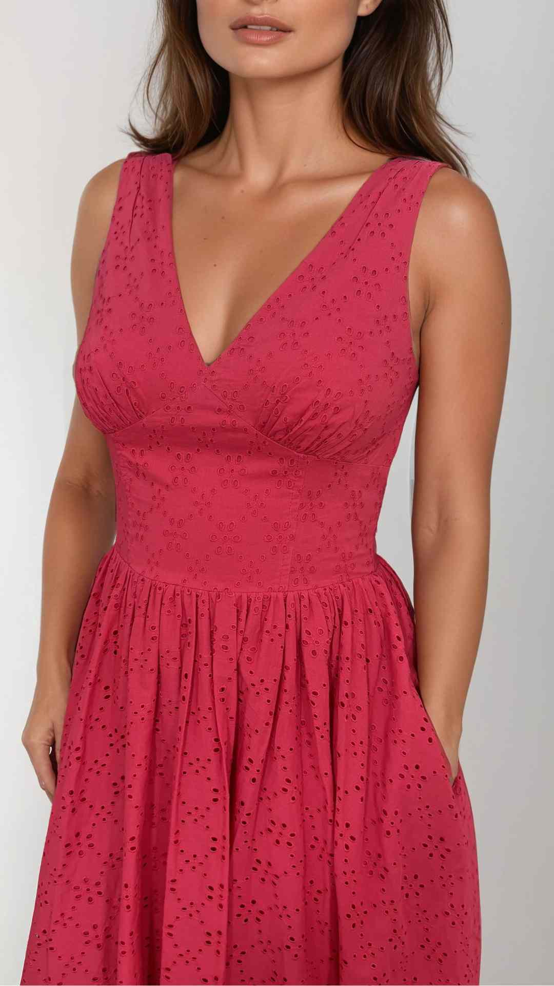 Lysandra Midi Broderie Anglaise Red Dress