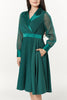 Polly Midi A- Line Long Chiffon Sleeves Green Dress