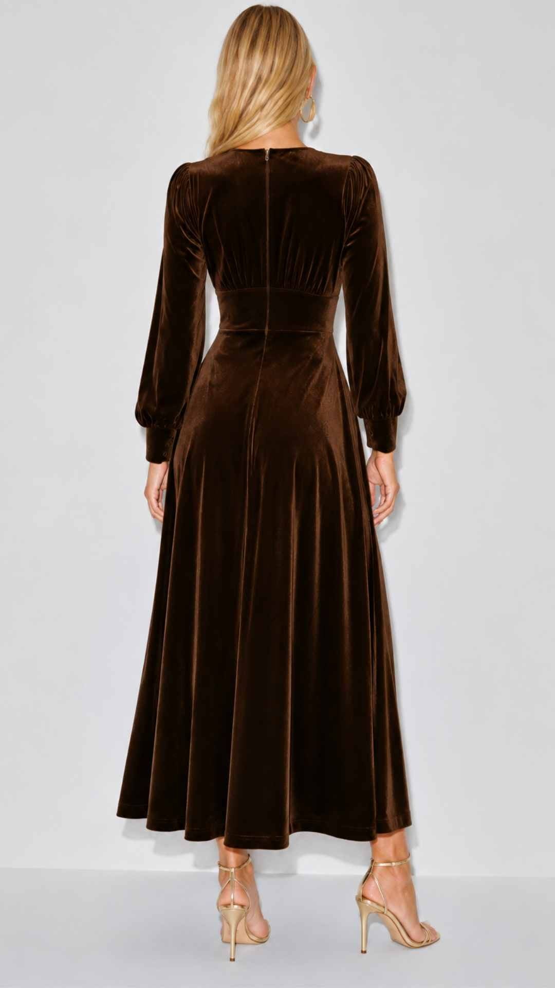 Balia Brown Velvet Midi Dress