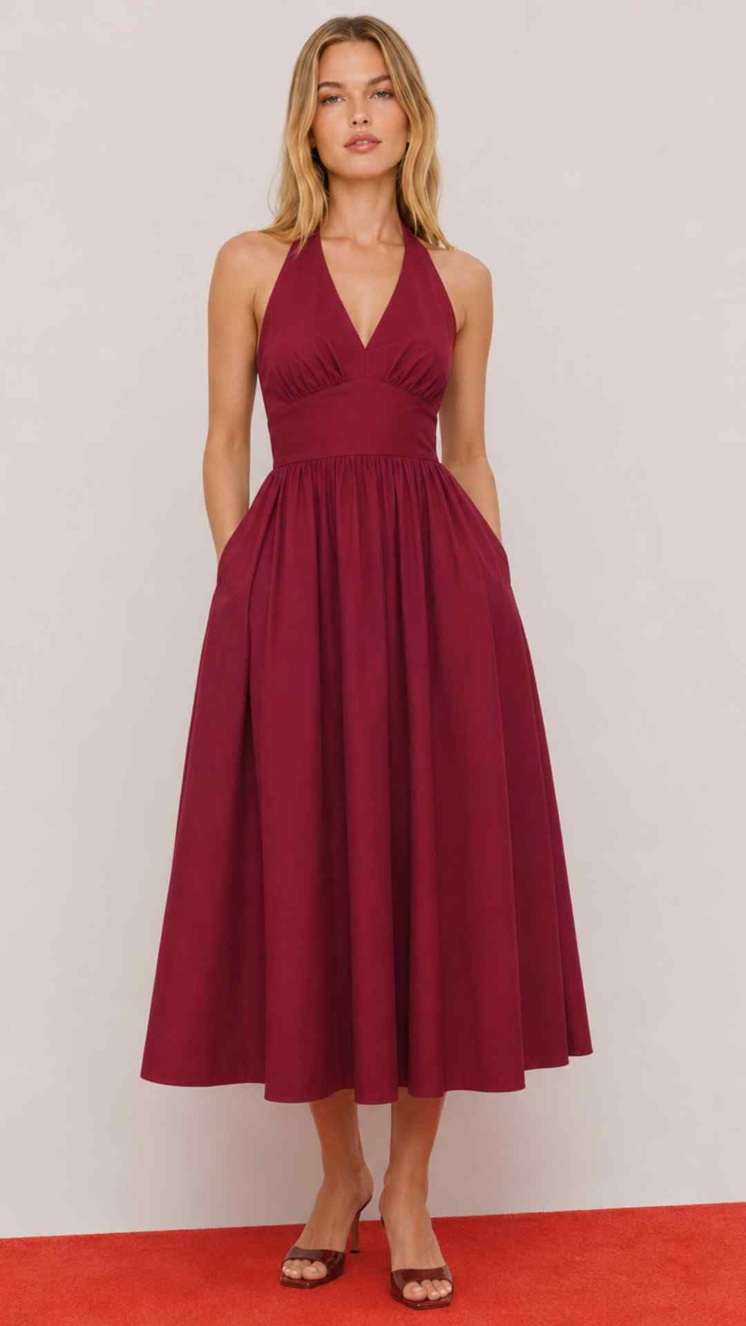 Cosima Midi Halterneck Red Dress