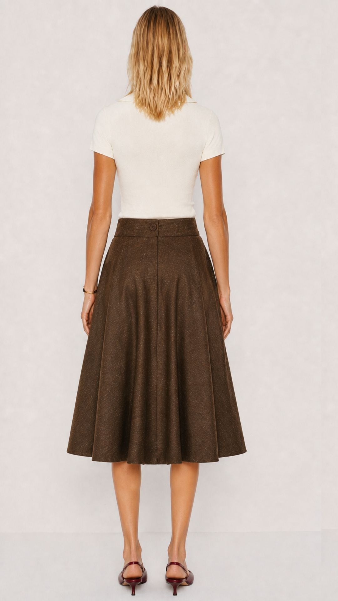 Sophie Chocolate Woollen Midi Swing Skirt