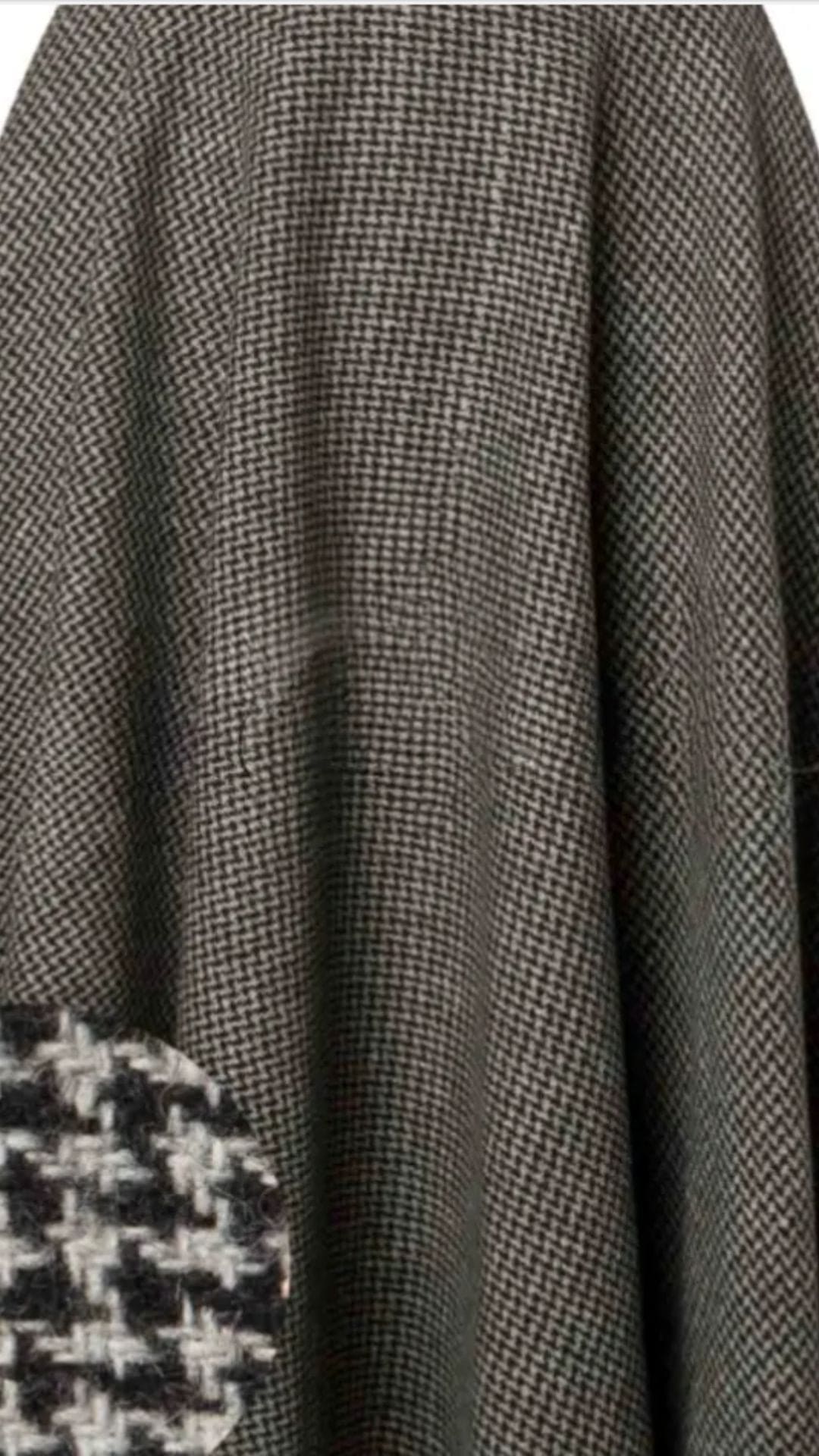 Sophie Houndstooth Woollen Check Tartan Midi Swing Skirt