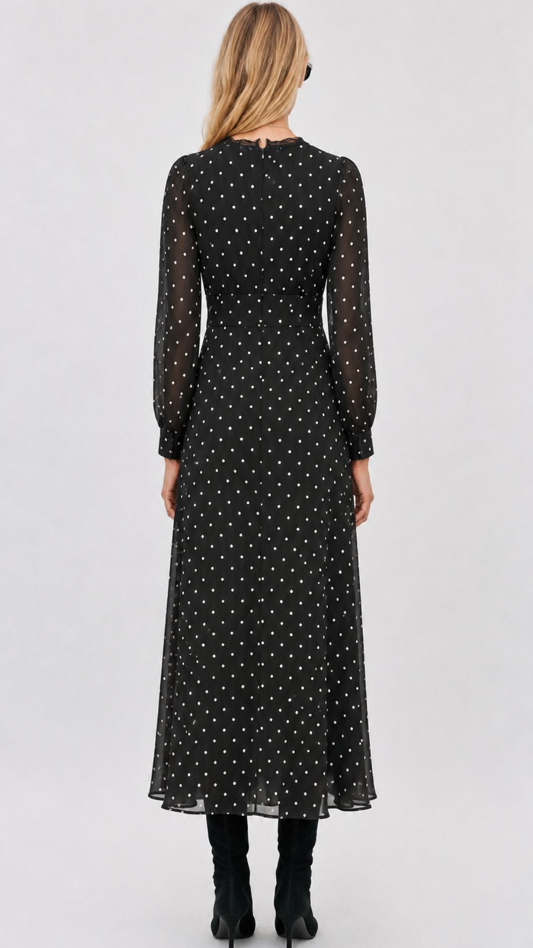 Sai Polka Dot Midi Dress Black and White Polka Dot