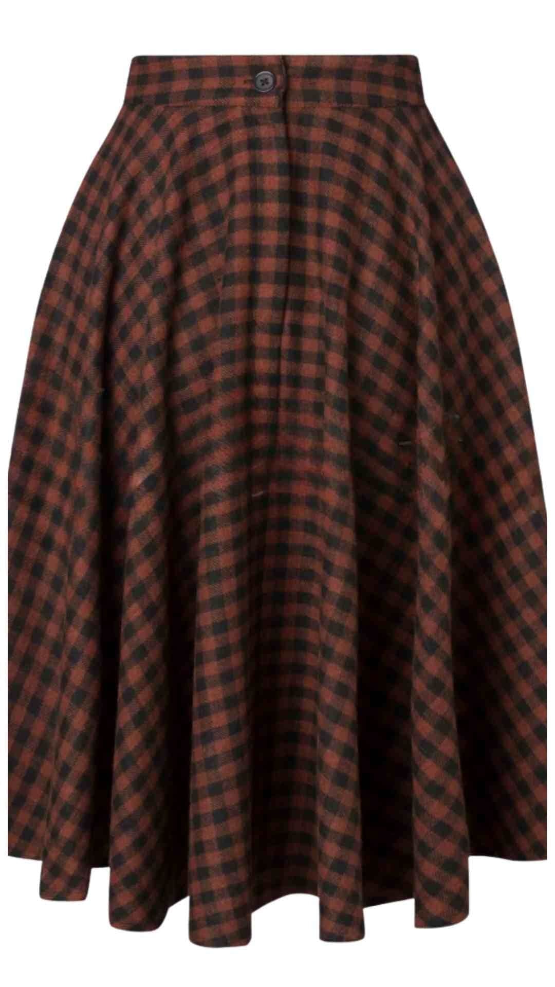Sophie Copper and Black Check Tartan Midi Swing Skirt