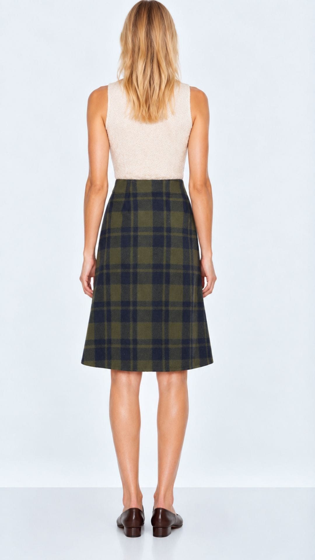 Woollen Pleated Skirt in Sage Green