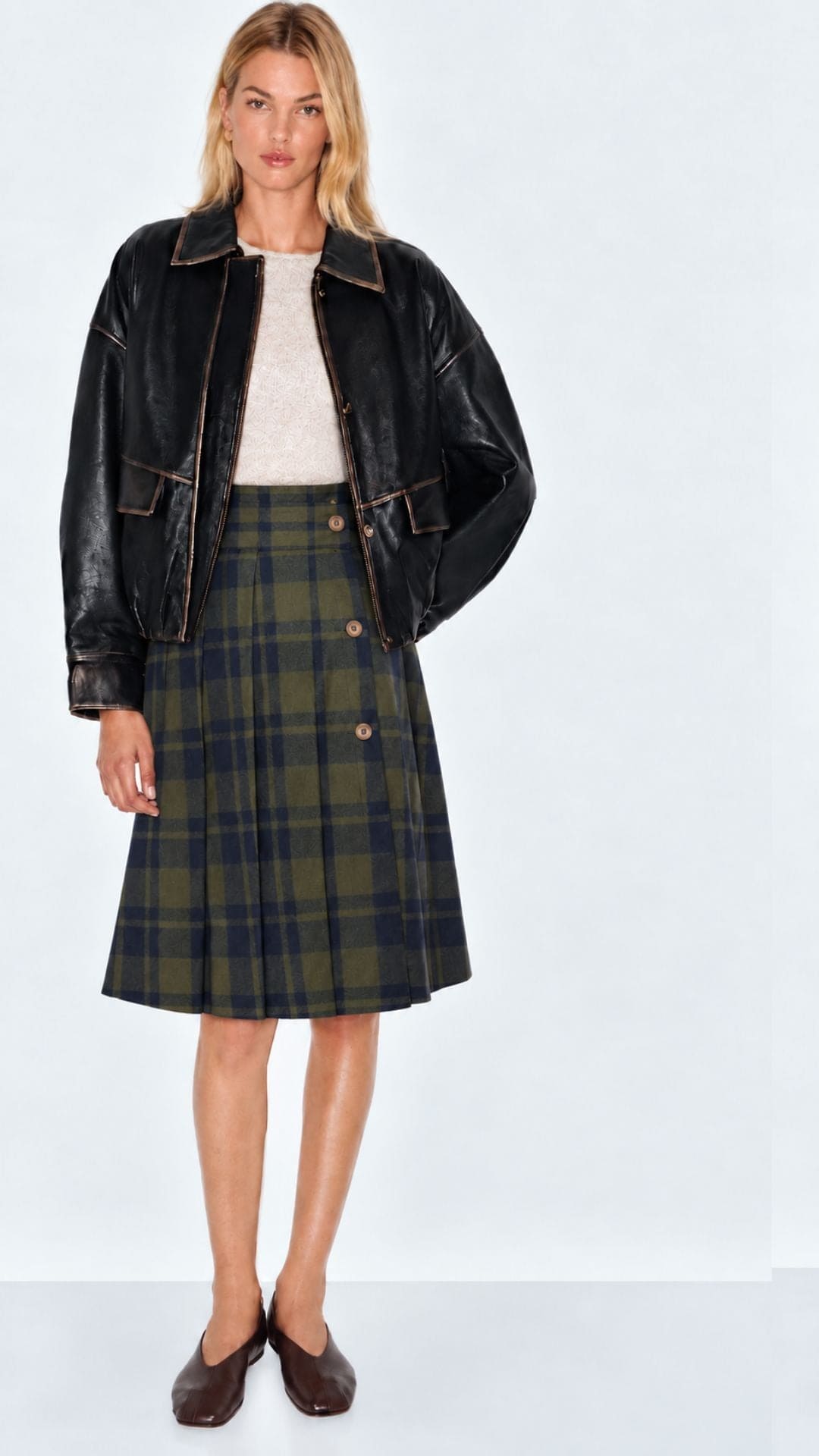 Woollen Pleated Skirt in Sage Green