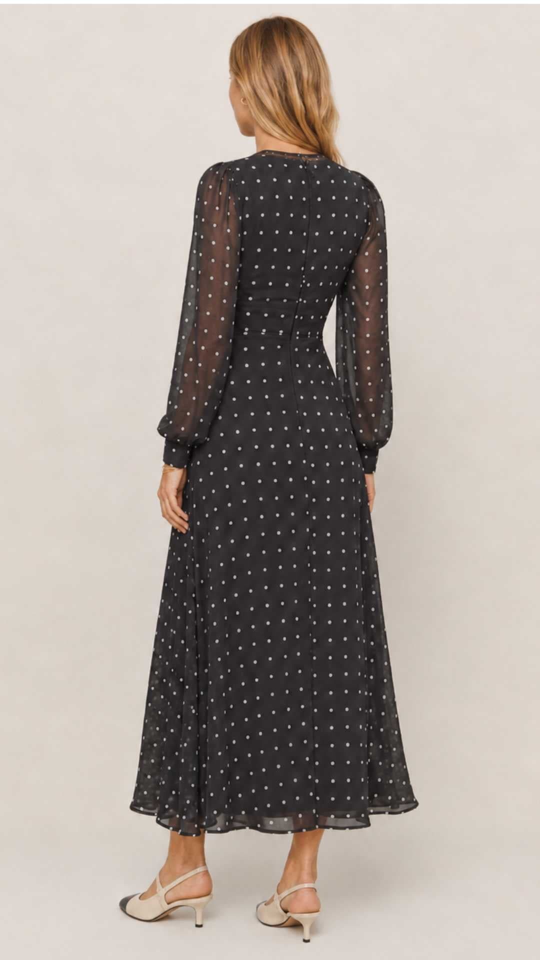 Sai Polka Dot Midi Dress Black and White Polka Dot