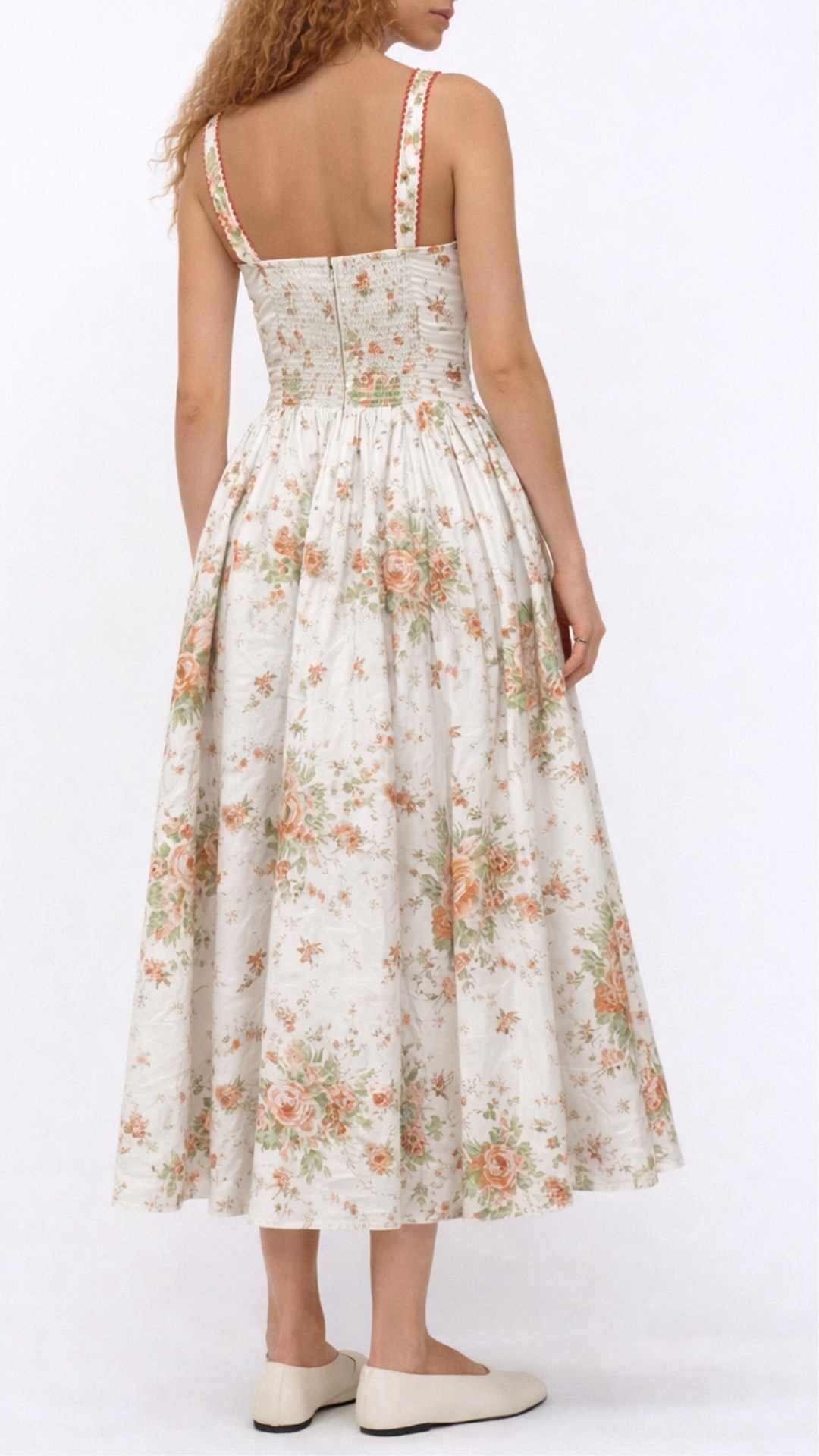 Bryson Pink Printed Sweetheart Neck Corset Midi Swing Dress