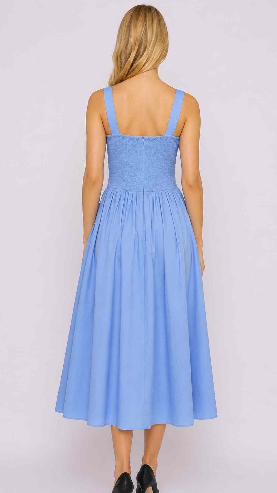 PRE-ORDER Lolita Square Neck Midi Blue Sleeveless Dress