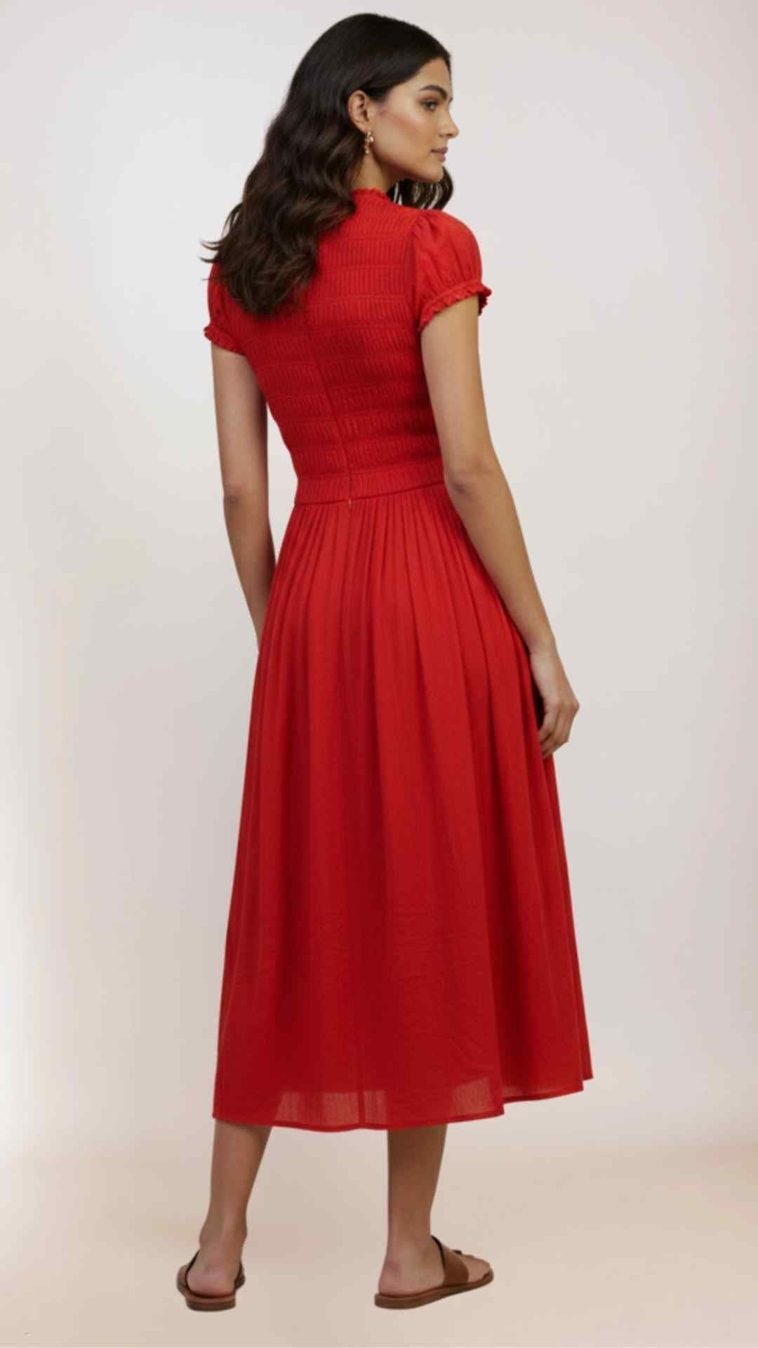 Simmi Midi Cotton Dress with Shirred Bodice