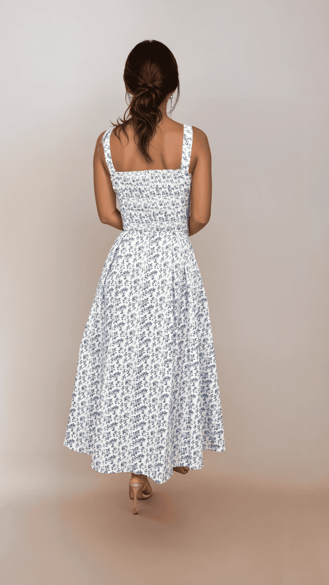 Saira Printed Swing Bust Gathered Tie Midi Dress