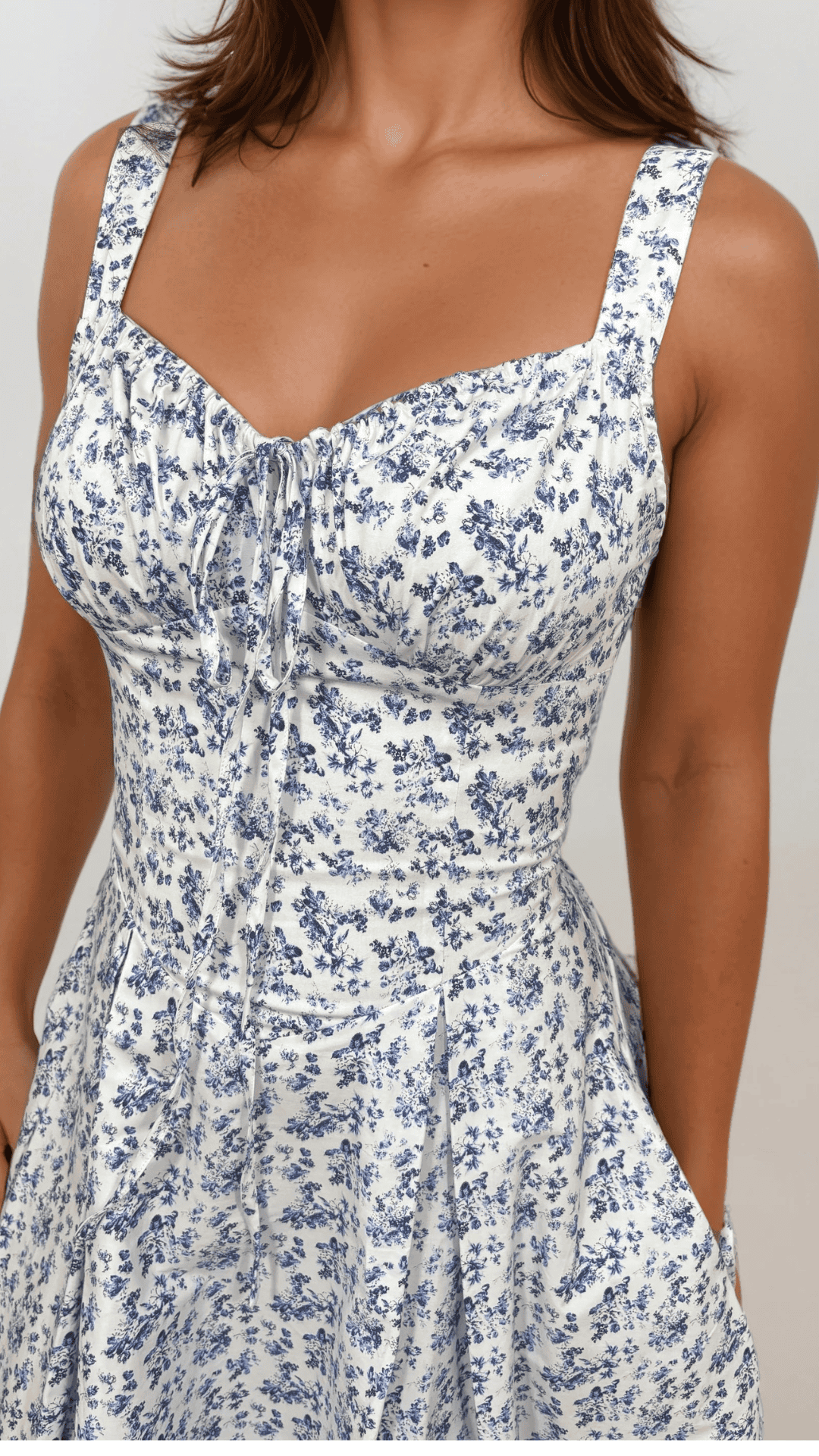 Saira Printed Swing Bust Gathered Tie Midi Dress