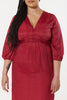 Sienna, V Neck A line Dress in Red Jacquard