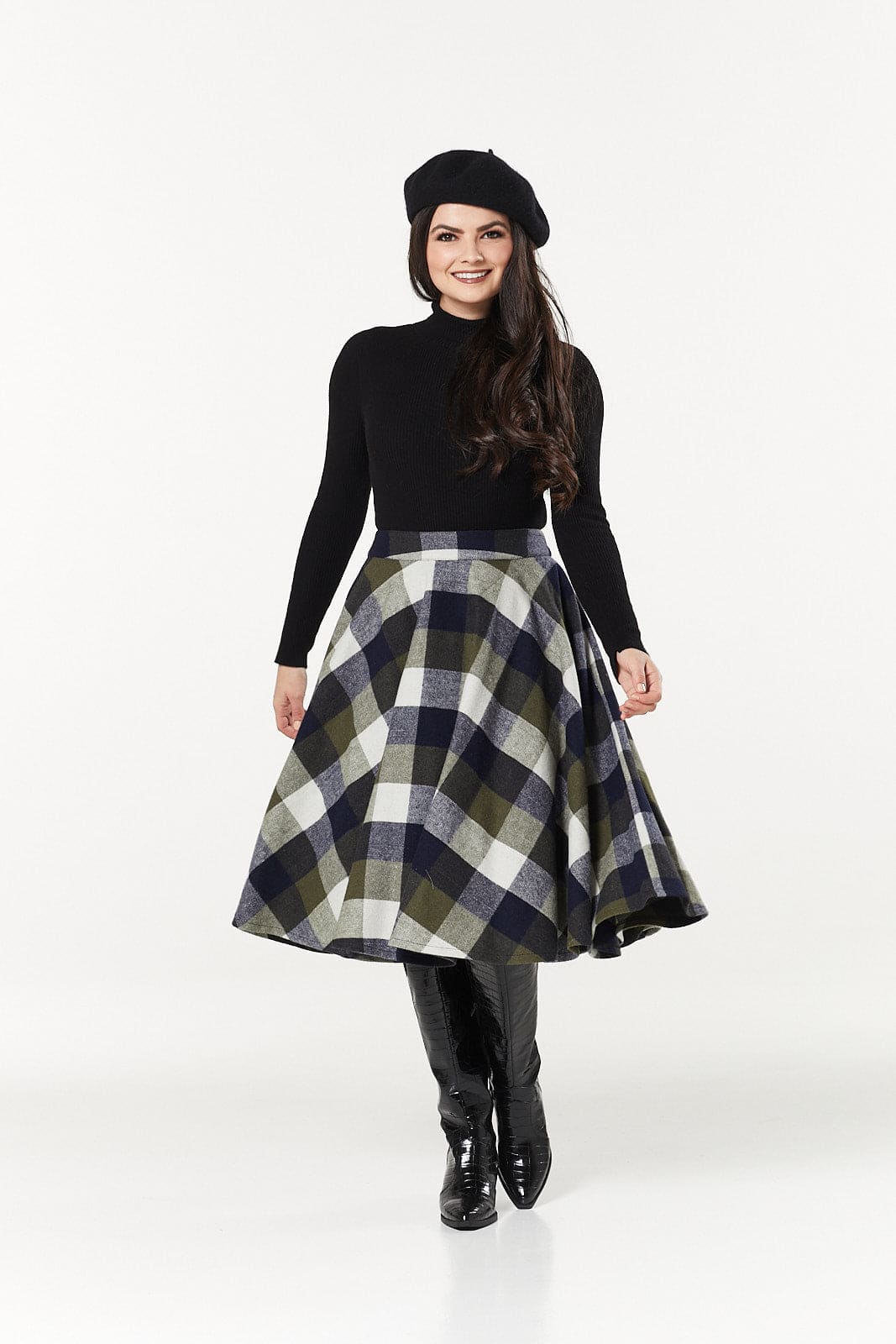 Sophie Skirt Navy Khaki Check – Timeless London