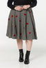 Houndstooth Woollen Check w Rose Embroidery Swing Midi Skirt