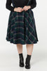Sophie Navy and Green Woollen Check Tartan Midi Swing Skirt