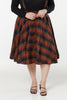 Halloween Woollen Swing Skirt Navy and Rust Check wth braces