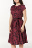 Fit&Flare Dark Floral Trixie Midi Swing Dress w Cap Sleeves