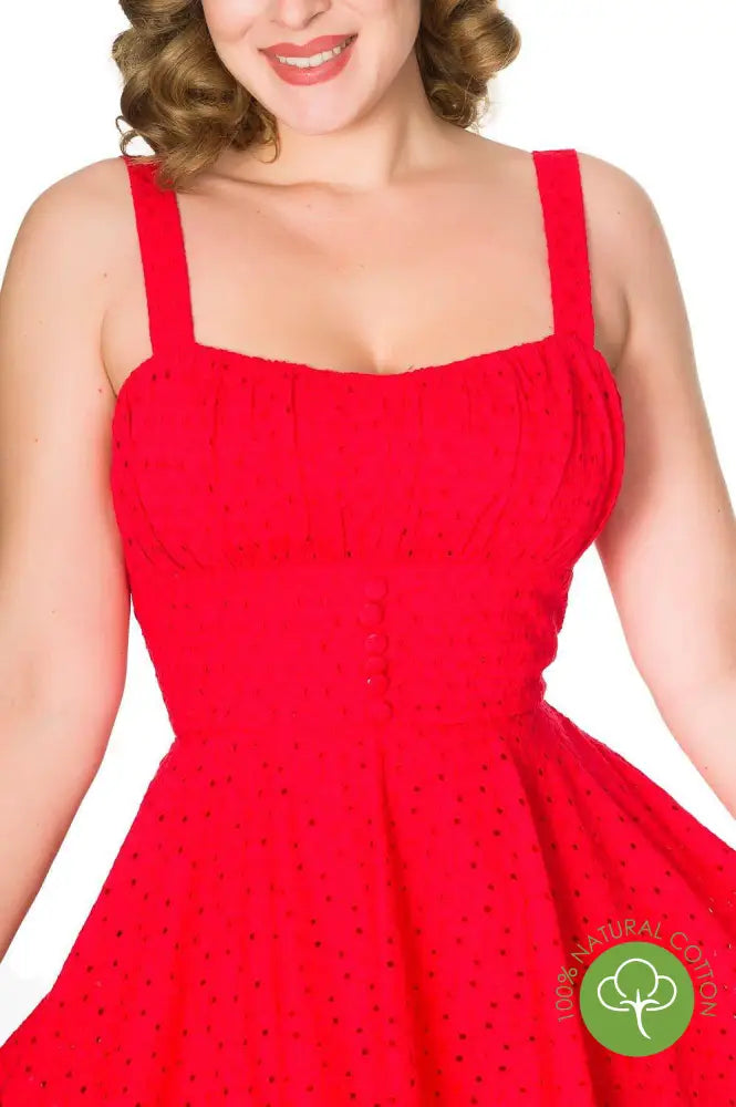 Valerie Red Anglaise Swing Dress - Timeless London