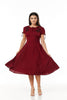 Ava Burgandy Midi Dress hand embroidery and Empire Waist