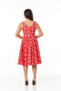 Rina Red & White Heron Print Belted Swing Dress - Timeless London