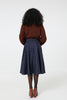 Sophie Navy and Brown Woollen Check Tartan Midi Swing Skirt