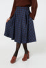 Sophie Navy and Brown Woollen Check Tartan Midi Swing Skirt