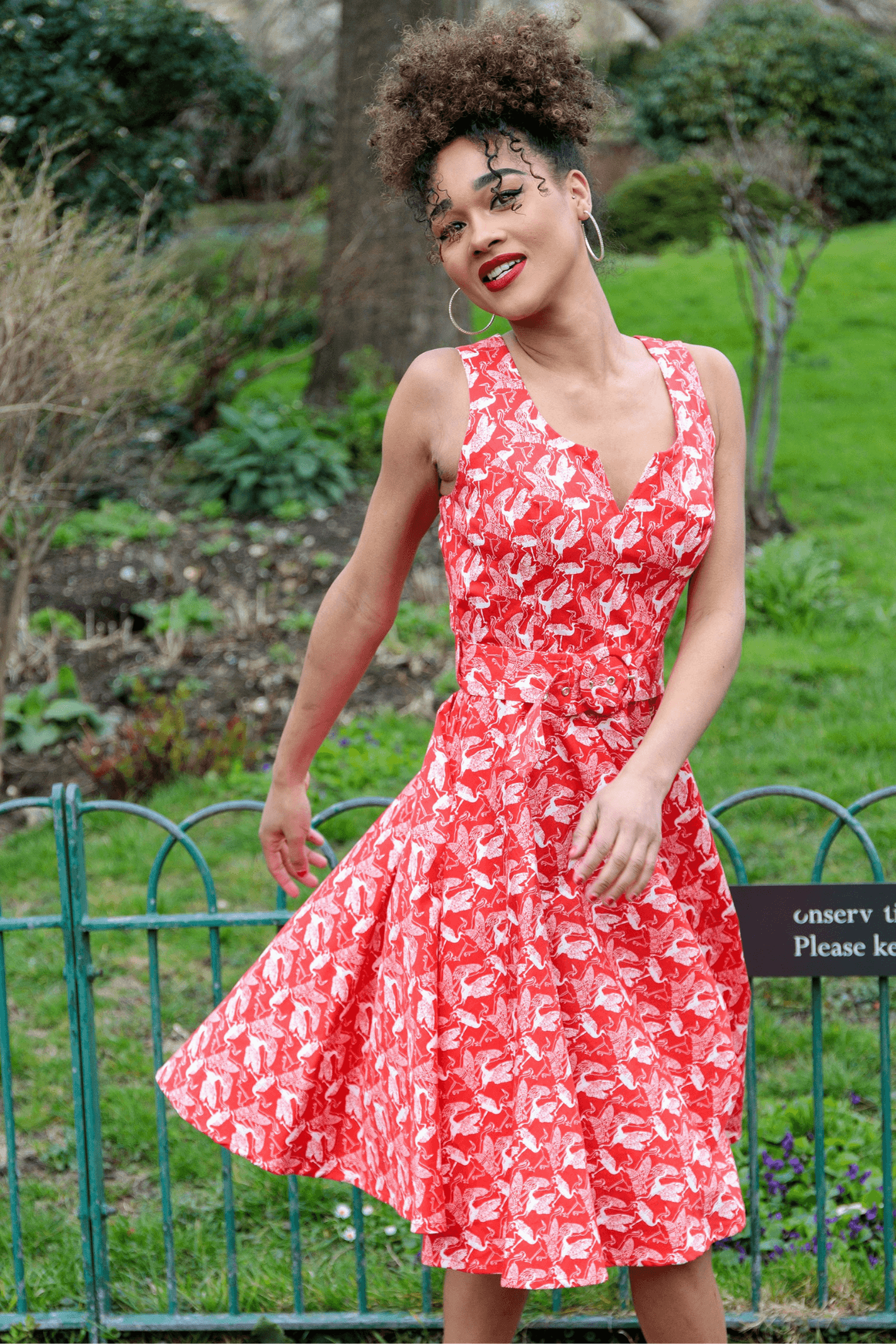 Red and white flowery sales dress