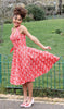 Rina Red & White Heron Print Belted Swing Dress - Timeless London