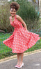 Rina Red & White Heron Print Belted Swing Dress - Timeless London