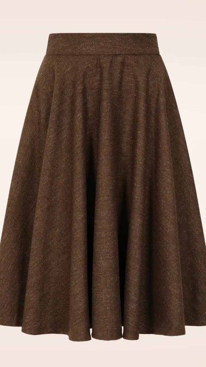 Sophie Chocolate Woollen Midi Swing Skirt