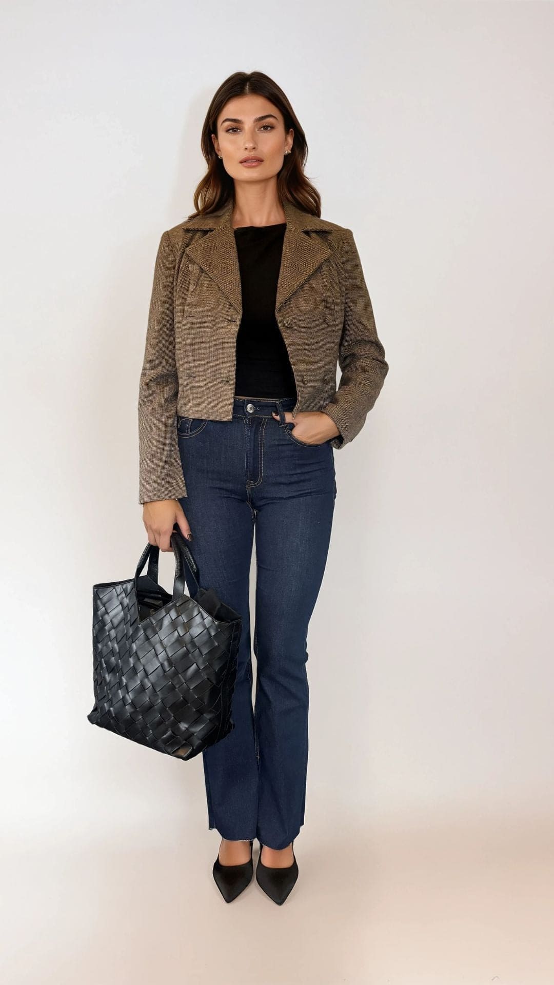 Cropped Brown Double Breasted Woollen Jacket