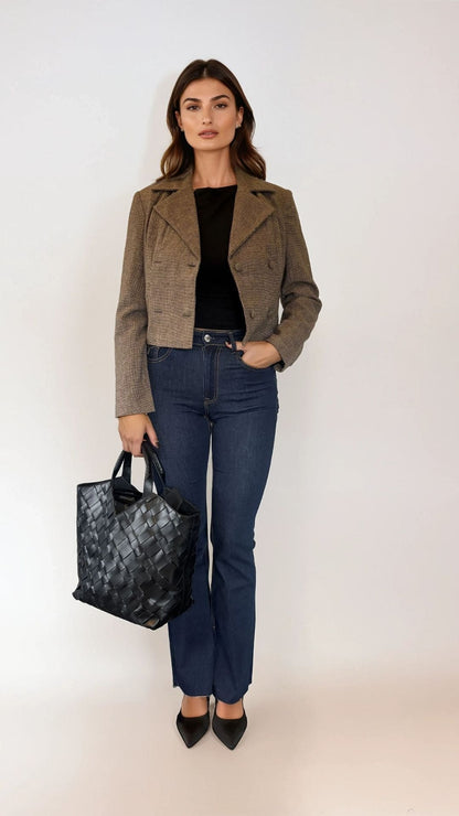 Cropped Brown Double Breasted Woollen Jacket